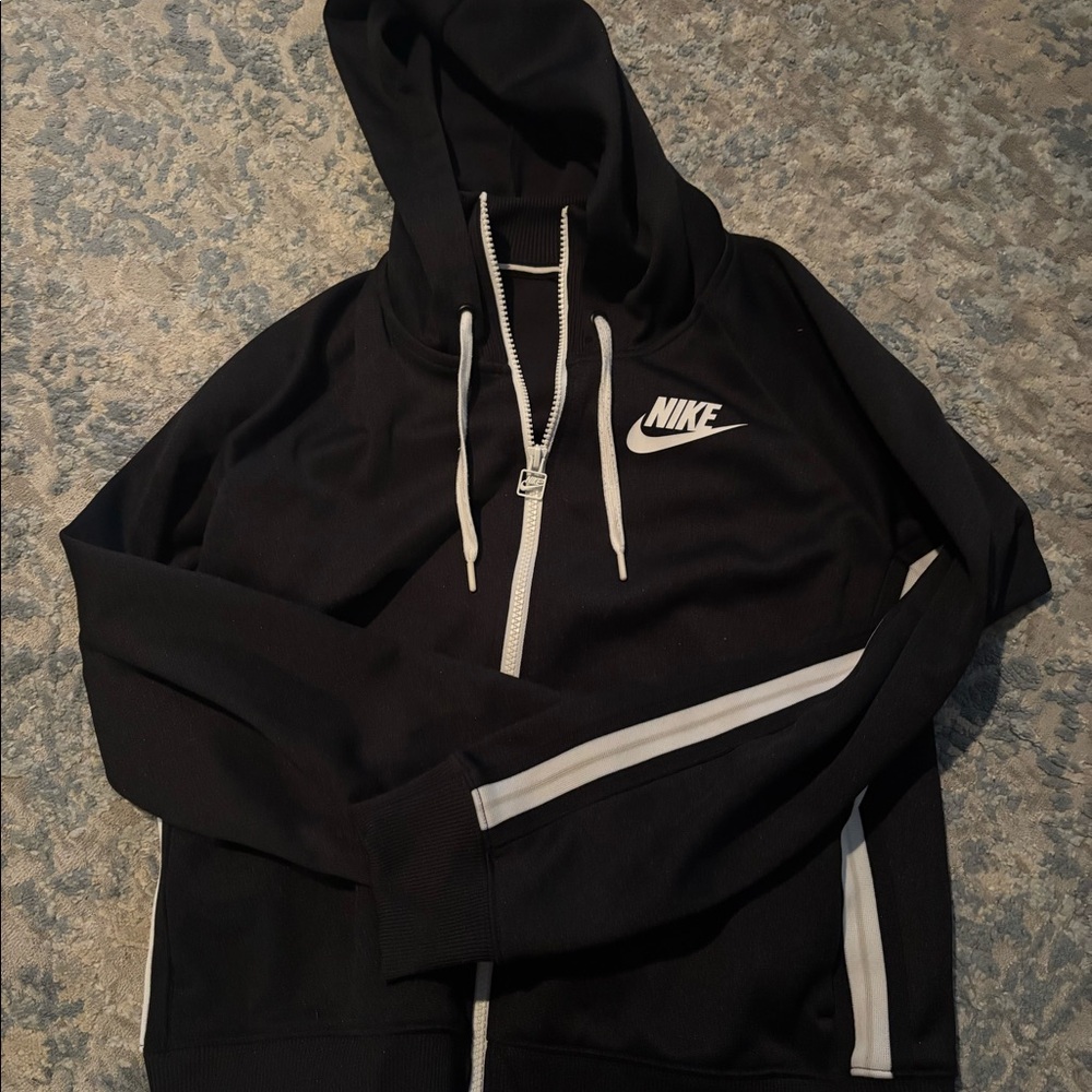 Nike Sweater Womens Small Black Swoosh Full Zip Up Hoodie Sweatshirt